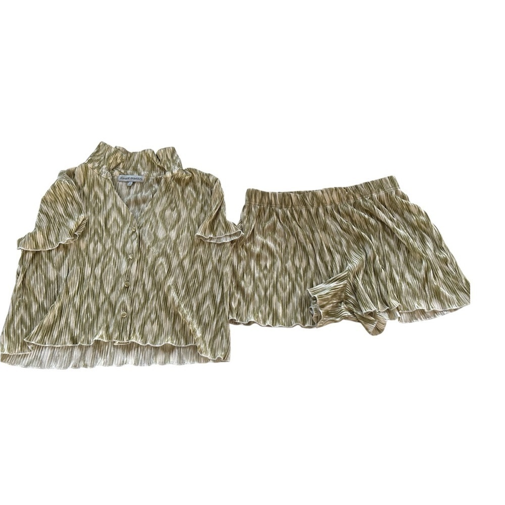 Almost Famous Oliveand Cream Striped Pajama Set